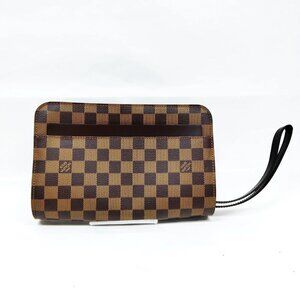 Authentic Louis Vuitton Damier Ebene Saint Louis Clutch Wristlet LV Brown Pouch